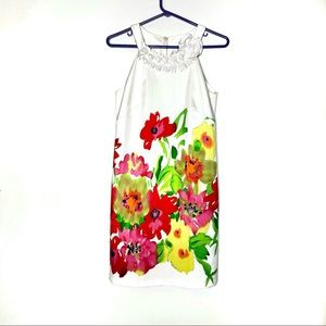 Vtg Sophia Christina Sleeveless White Floral Dress Sz S 4 - 15x36”